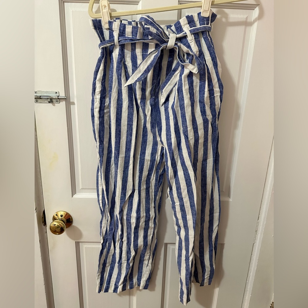 J. Crew High Waist Tie Blue & White Stripe Pants, 10P
